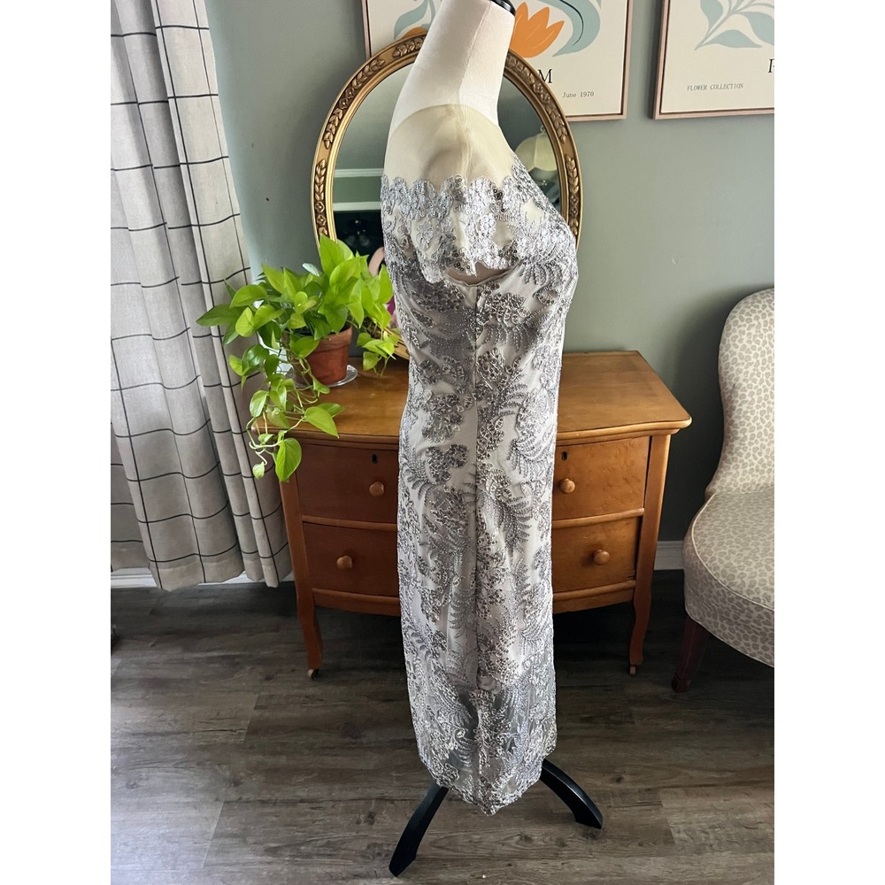 Tadashi Shoji Illusion Neck Metalic Embroidered Lace Sheath Dress Formal MOB - Picture 6 of 12